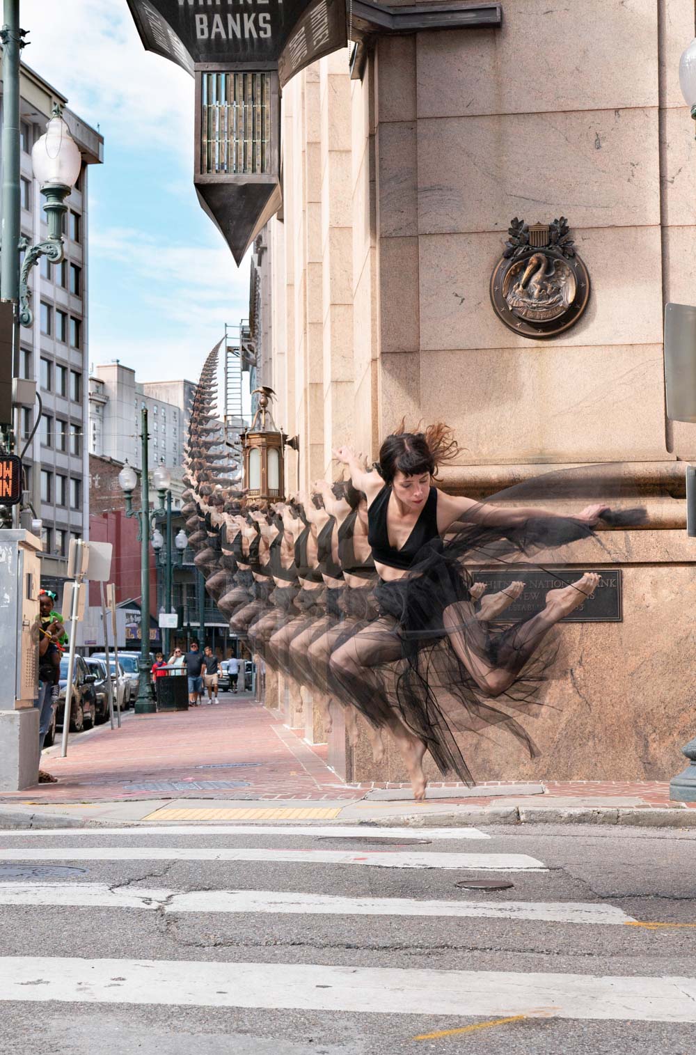 Graphic artwork of woman dancing in downtown New Orleans