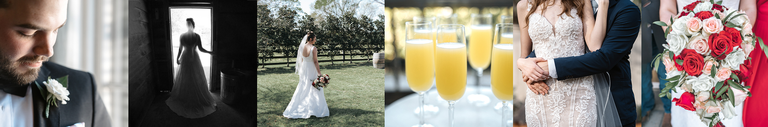 groom boutonniere, bride sunlight barn, wedding mimosas, red roses by Ryan H Gray Photography