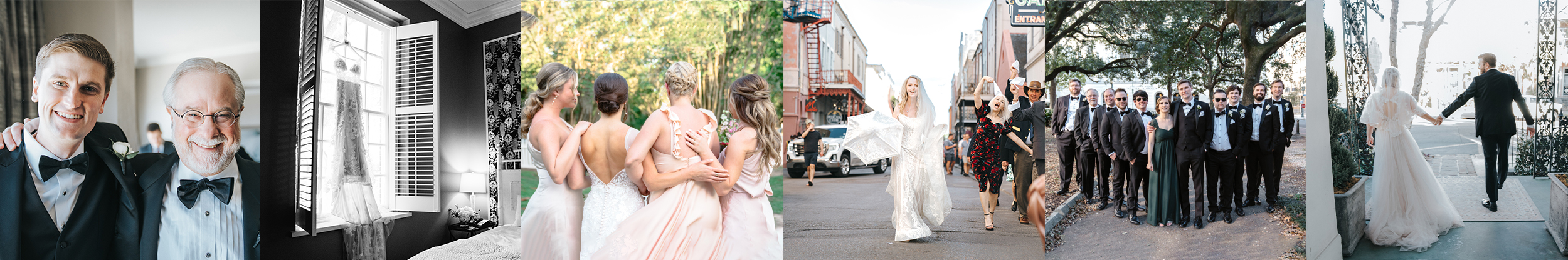 groom and father, wedding gown, bridesmaids dresses, 2nd line band by Ryan H Gray Photography
