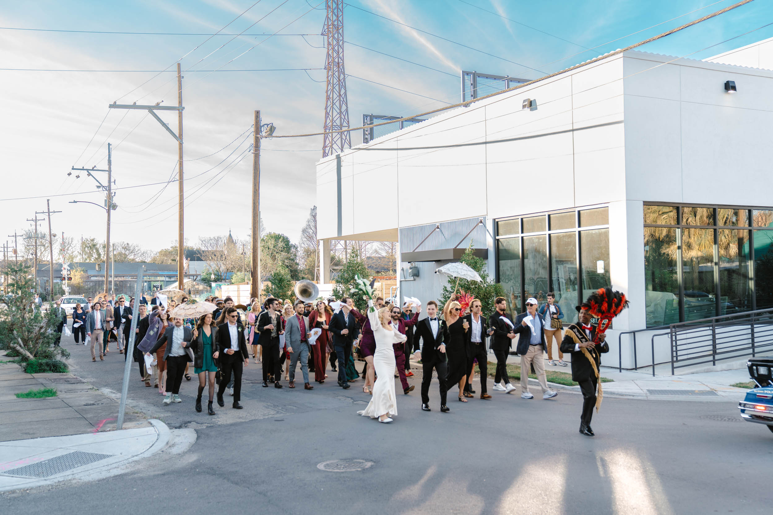 wedding parade and second line band in the Bywater New Orleans