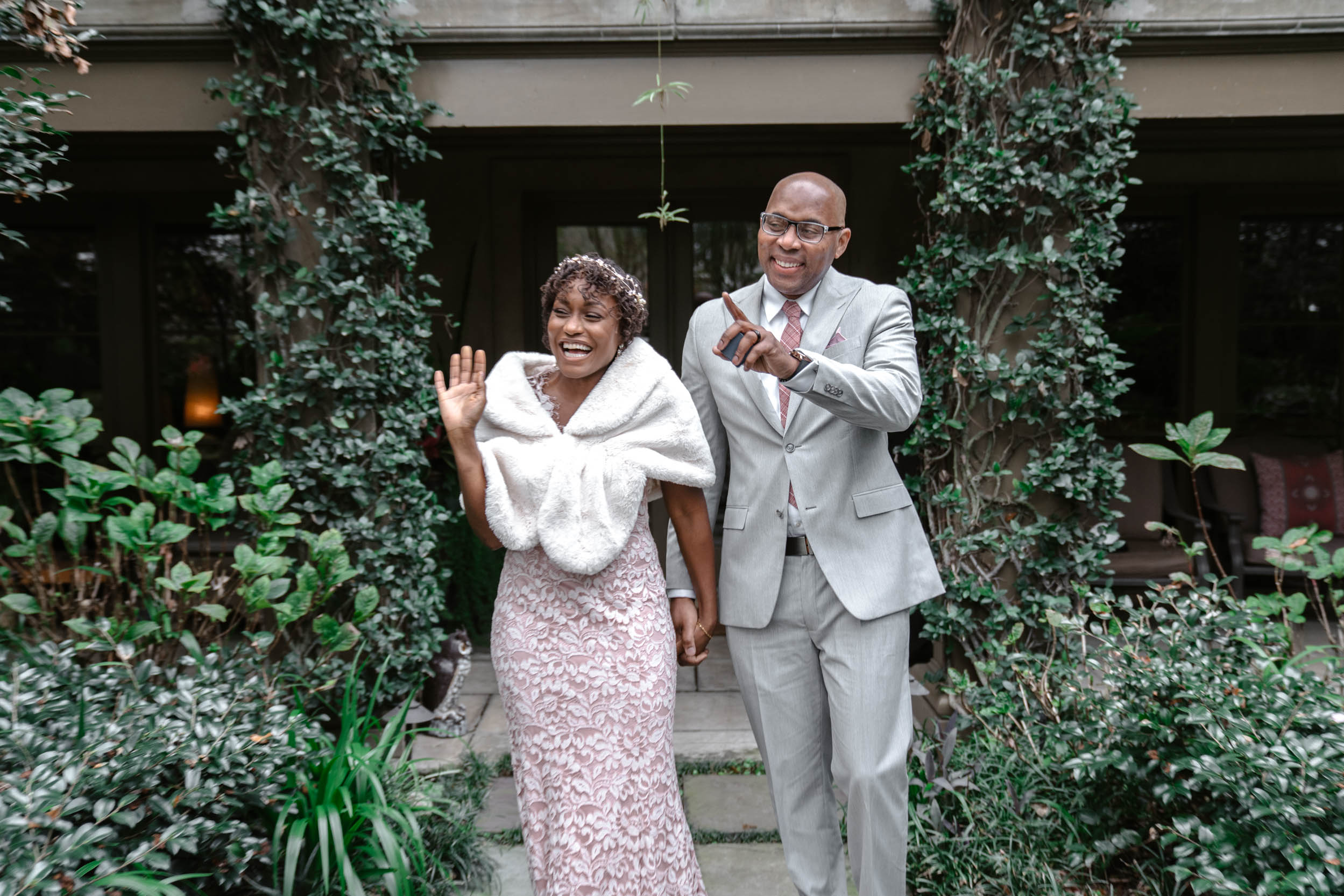 bride and groom celebrating and exiting their wedding ceremony at Audubon Park in New Orleans