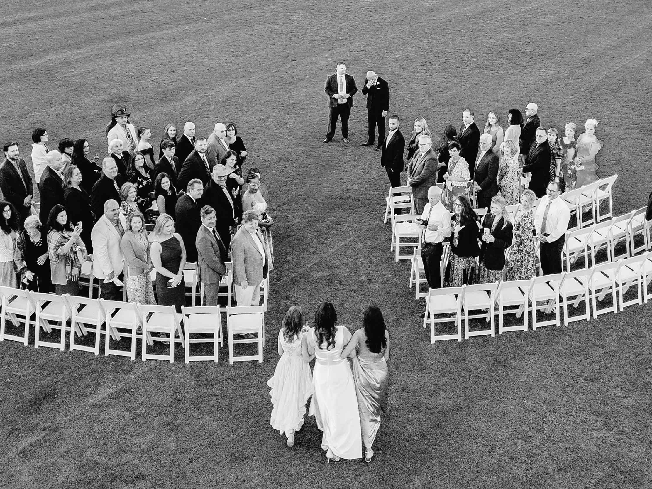 Groom reacting with tears after seeing bride for the first time on their wedding day at The New Orleans Polo Club in Covington, Louisiana