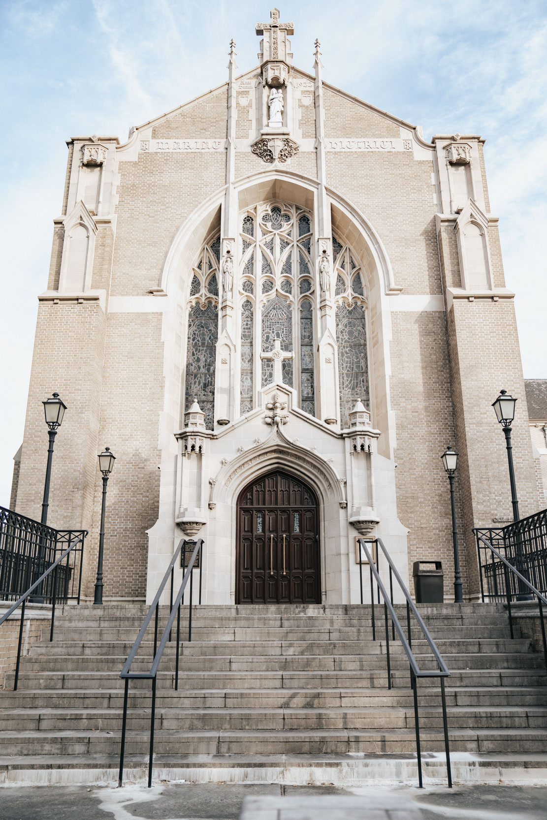 beautiful gothic architecture of Ursuline church in New Orleans on wedding day