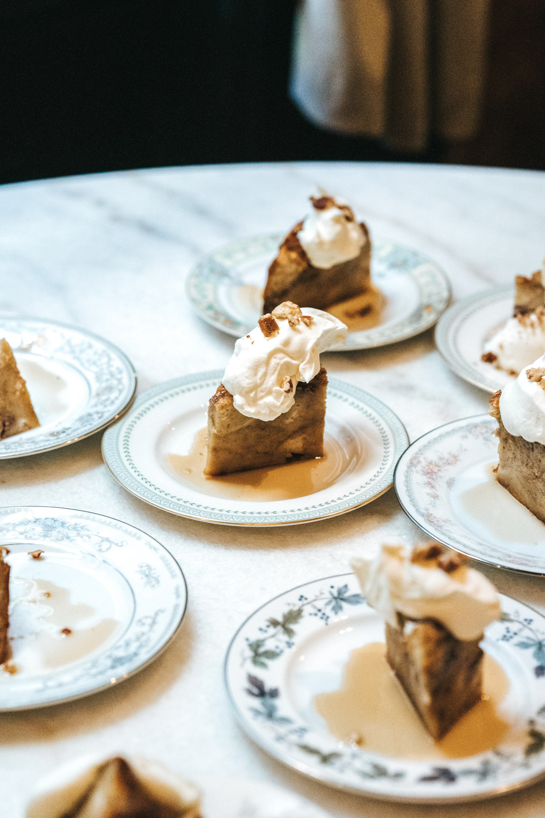 bread pudding cake being served at a wedding at the Historic Swoop Duggins House in New Orleans