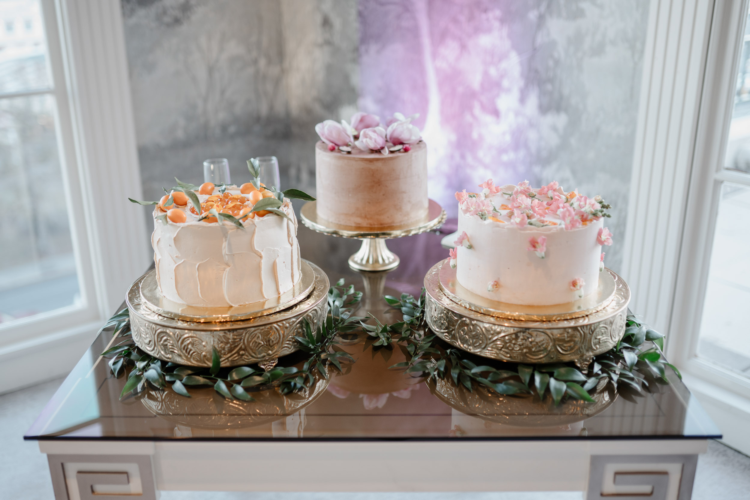 wedding king cakes on a table during wedding reception at the Riverview Room in New Orleans