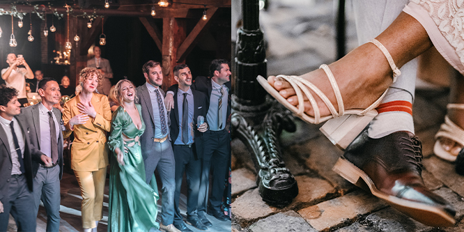 Wedding guests celebrating at reception in New Orleans