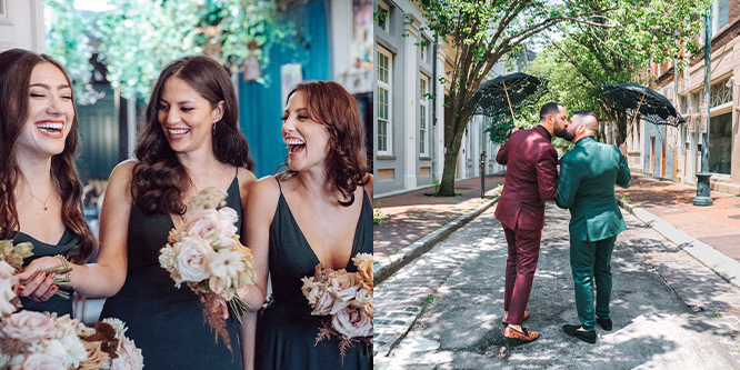 gay couple kissing on wedding day in New Orleans